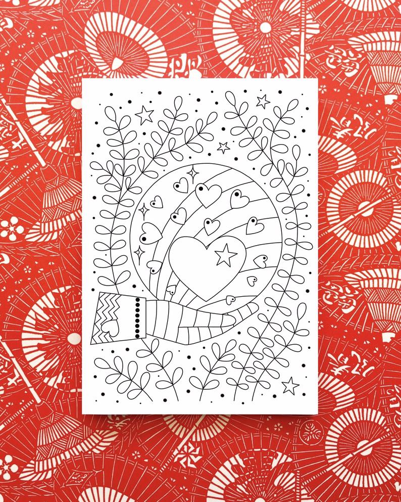 Love Hearts Colour In Postcards