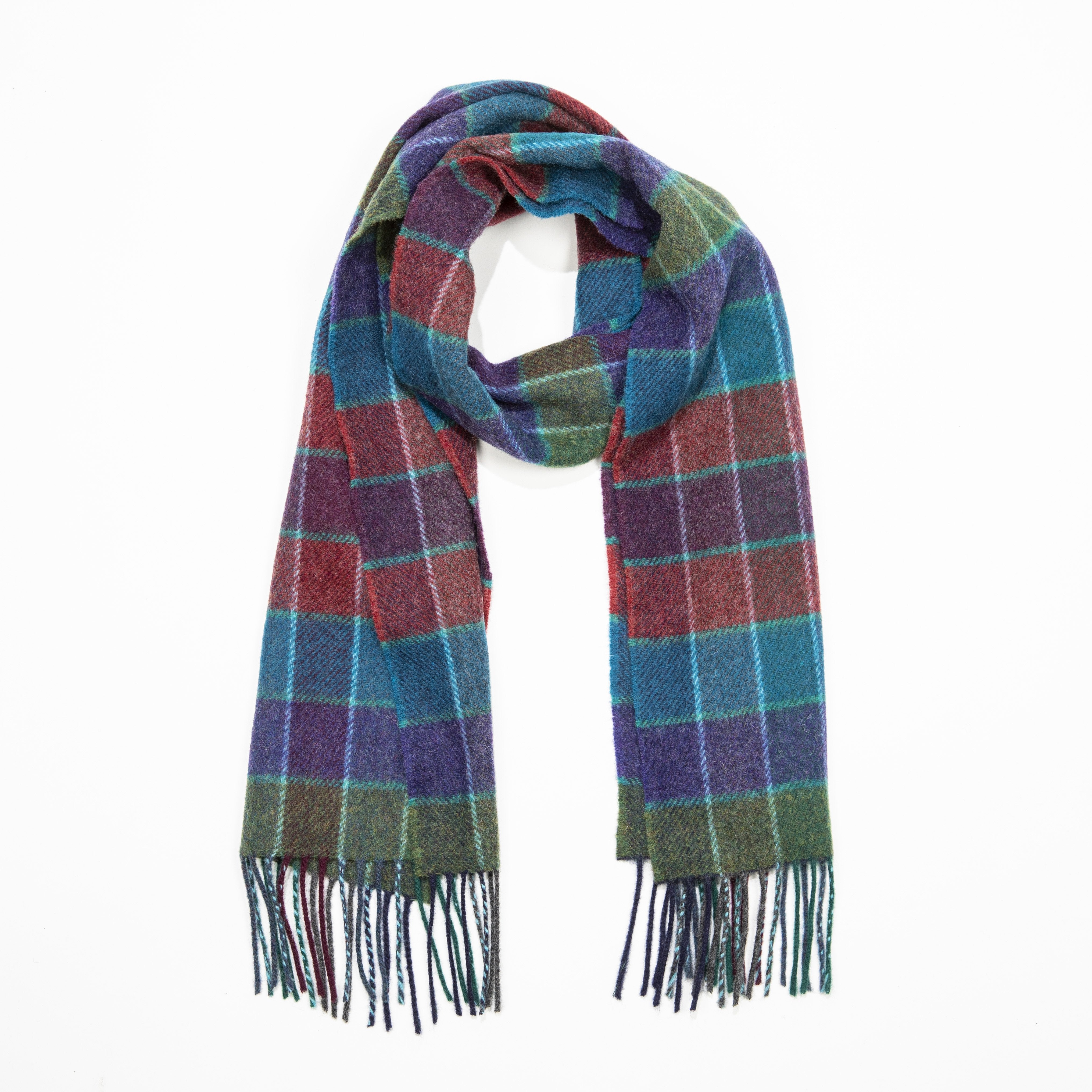 100% Lambswool Scarf (Teal, Red & Purple Check) - MIMI+MARTHA