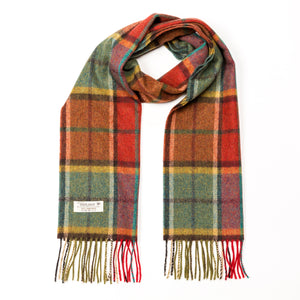 100% Lambswool Scarf (Rust, Red & Green Check)