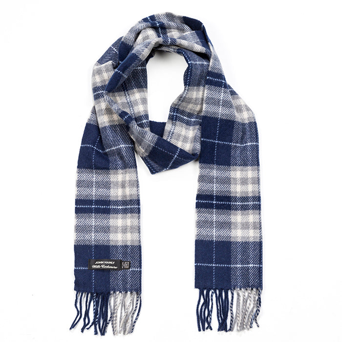 90% Merino 10% Cashmere Scarf - Grey and Navy Check