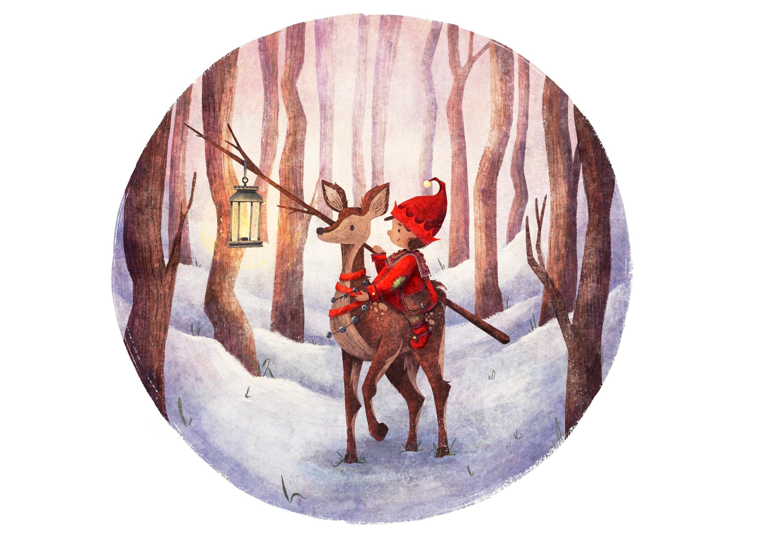 Christmas Card - Woodland Reindeer & Elf