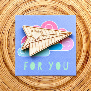Paper Plane Wooden Token With Mini Illustrated Card