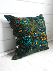 Olive, Blue & Yellow Pattern Cushion