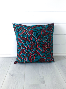 Turquoise & Coral Pattern Cushion