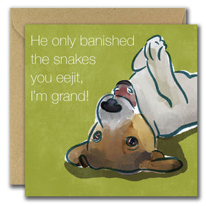 He only banished the snakes you eejit... (Greeting Card)
