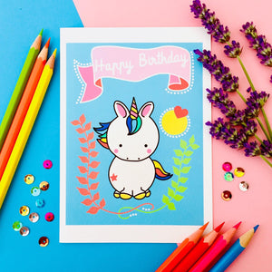 Greeting Card -  Cute Rainbow Unicorn Birthday