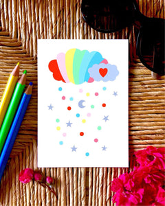 Greeting Card -  Rainbow clouds with moon & stars