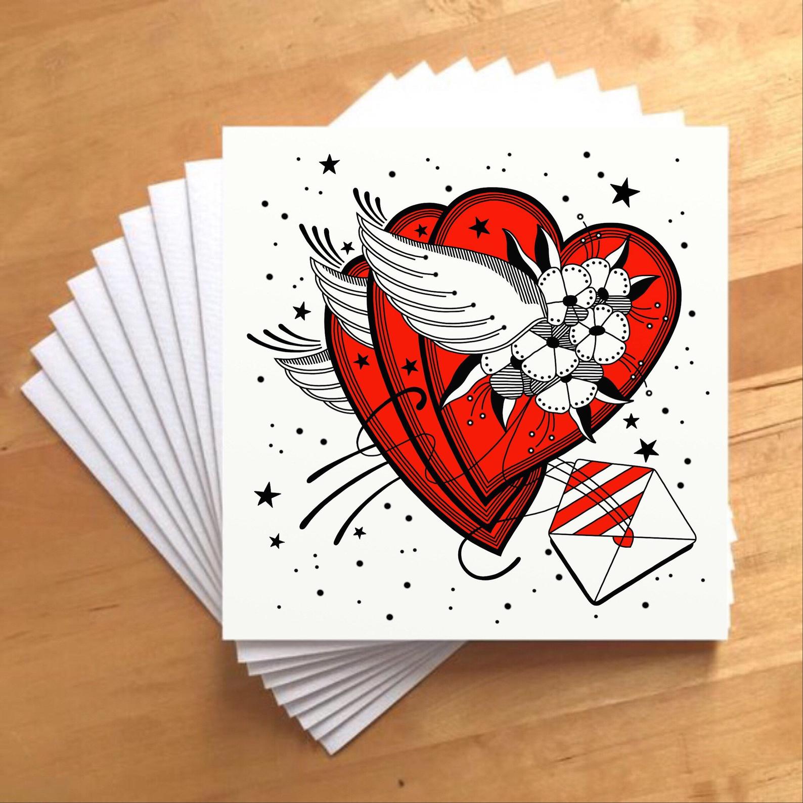 Greeting Card -  Love Letters, Retro Tattoo