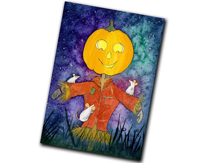 Halloween Greeting Card - Pumpkin Scarecrow