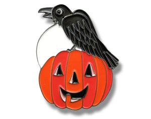 Enamel Halloween Pin - Pumpkin And Crow