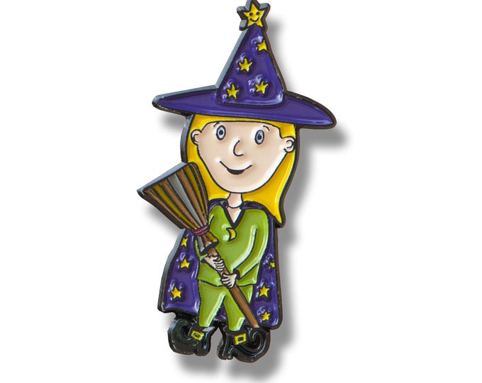 Enamel Halloween Pin - Witch And Broom