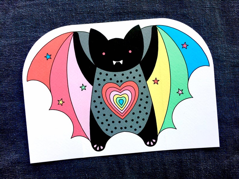 Rainbow Bat - Halloween Card