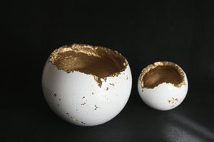 Concrete Sphere Candleholder/Planter/Decorative Bowl - White